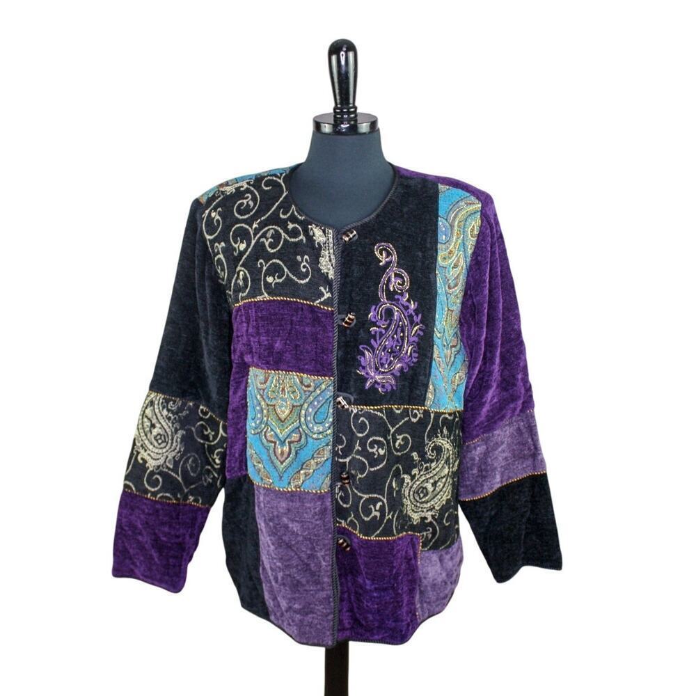 Vintage Indigo Moon Patchwork Jacket Mixed Media … - image 1